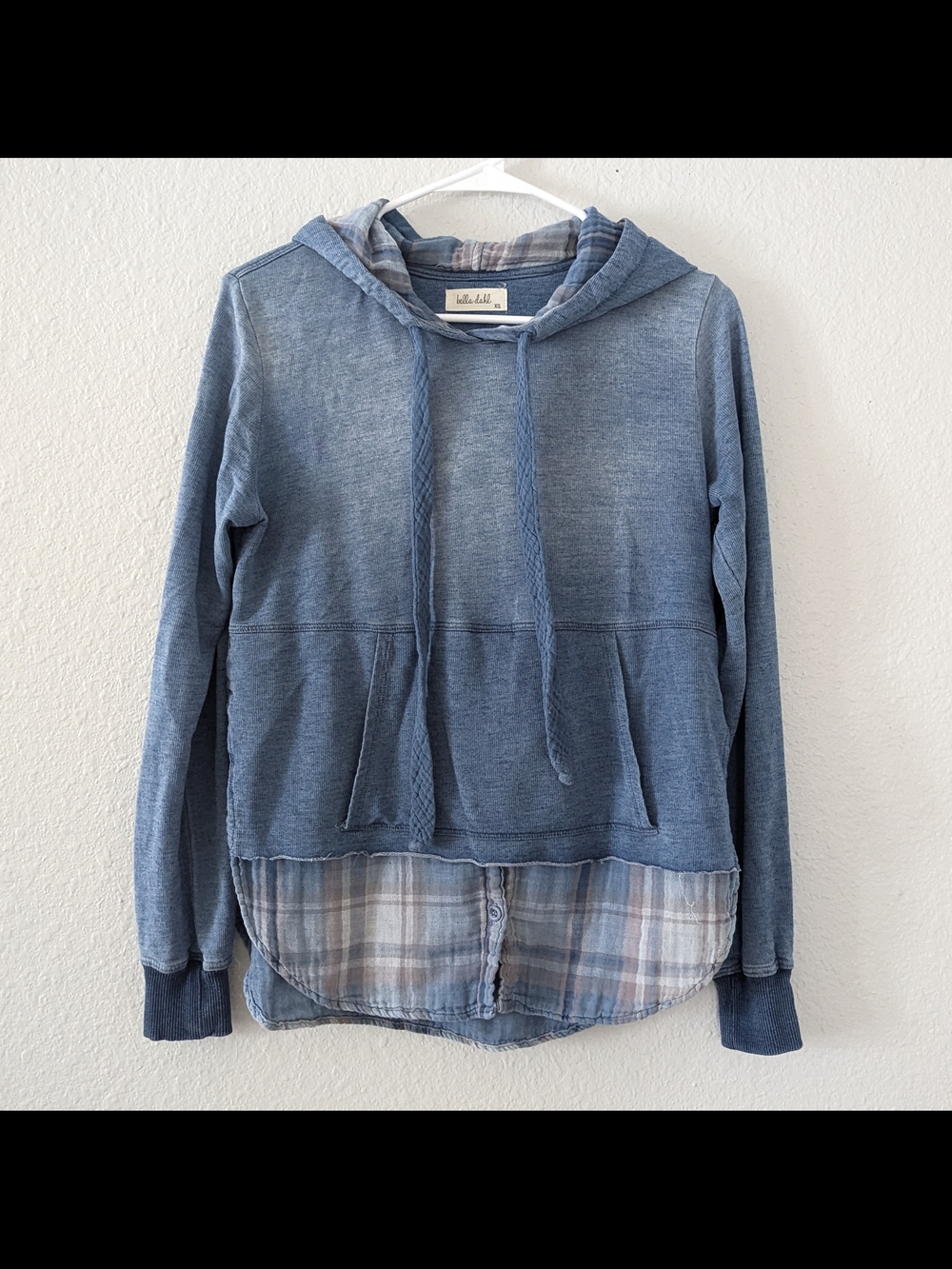 Bella Dahl Blue Plaid Flannel Hoodie Lounge Casual Cali Summer Preppy Xsmall